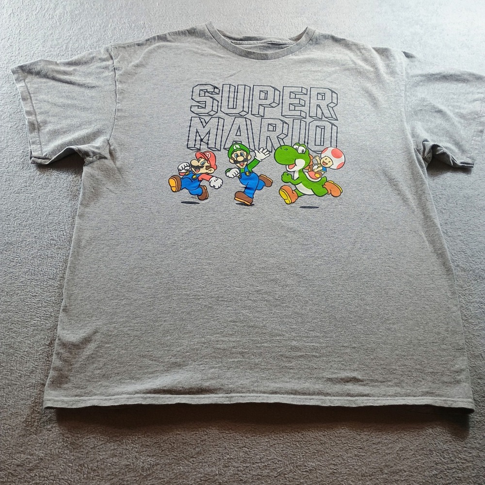 Nintendo Mens Super Mario Graphic Tee Grey XL Mario Luigi Yoshi Toad Retro Gamer